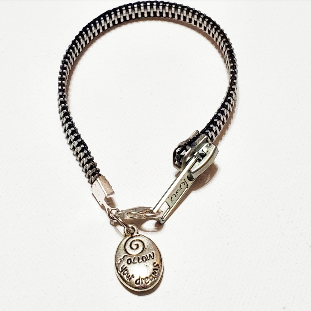 Silver Zipper Bracelet Follow Your Dreams Charm